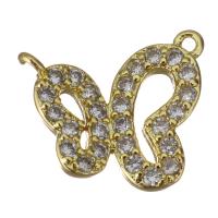 Animal Brass Pendants, Butterfly, gold color plated, fashion jewelry & micro pave cubic zirconia & double-hole Approx 1mm 