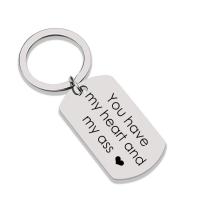 Titanium Steel Key Chain, silver color plated, Unisex & with letter pattern, 40*24mm Inch 