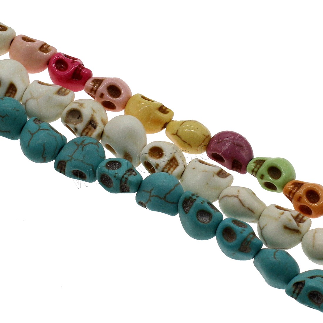 Synthetische Türkis Perlen, Schädel, verschiedene Größen vorhanden, keine, Bohrung:ca. 1mm, verkauft von Strang