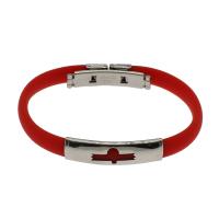 Силиконовые браслеты из нержавеющей стали, нержавеющая сталь, с Силикон, ювелирные изделия моды & Мужская, красный длина:Приблизительно 7.5 дюймовый, продается Strand