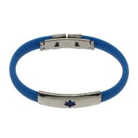 Bracelet en acier inoxydable Silicone, avec silicone, bijoux de mode & unisexe, bleu Environ 7.5 pouce, Vendu par brin