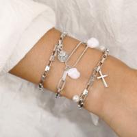 Zinc Alloy Jewelry Set, bracelet, with Plastic Pearl, plated, fashion jewelry & Unisex 19.7cm Approx 7.75 Inch 