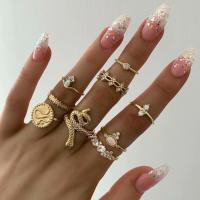 aleación de zinc Anillo Set, anillo de dedo, chapado, Joyería & para mujer & con diamantes de imitación, dorado, Vendido por Set