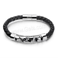 PU Leather Bracelet, with Zinc Alloy, silver color plated, fashion jewelry & for man, black, 5.8mm Approx 7.87 Inch 