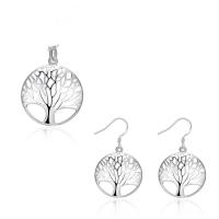 Brass Jewelry Set, earring & necklace, with Zinc Alloy, Tree, silver color plated, for woman & hollow  
