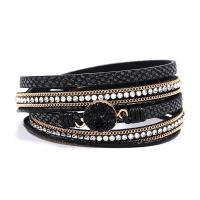 PU Leather Cord Bracelets, with Plastic Pearl & Zinc Alloy, multilayer & for woman & with rhinestone, 390mm 
