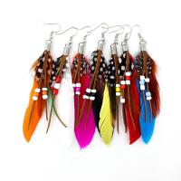 Feather Drop Earring, with Seedbead, vintage & Bohemian style & for woman 100mm 