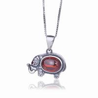 Sterling Silver Animal Pendants, 925 Sterling Silver, with Garnet, Elephant, antique silver color plated, DIY & Unisex 