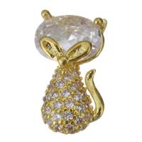 Brass Jewelry Finding, Fox, gold color plated, micro pave cubic zirconia 