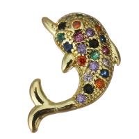Brass Jewelry Finding, Dolphin, gold color plated, micro pave cubic zirconia 