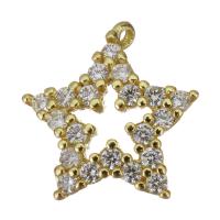 Brass Star Pendants, gold color plated, fashion jewelry & with cubic zirconia Approx 1mm 