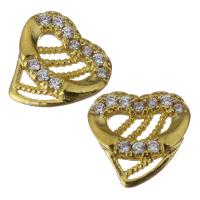 Brass Jewelry Finding, Heart, gold color plated, micro pave cubic zirconia & hollow 