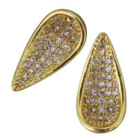 Brass Jewelry Finding, Teardrop, gold color plated, micro pave cubic zirconia 