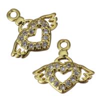 Brass Heart Pendants, Winged Heart, gold color plated, fashion jewelry & micro pave cubic zirconia Approx 1mm 
