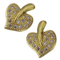 Фурнитура из латуни для ювелирных украшений, Латунь, Сердце, плакирован золотом, инкрустированное микро кубического циркония продается PC