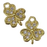 Cubic Zirconia Micro Pave Brass Connector, Three Leaf Clover, gold color plated, micro pave cubic zirconia & 1/1 loop Approx 1mm 