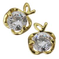 Cubic Zirconia Brass Pendants, Apple, gold color plated, with cubic zirconia 