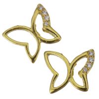 Brass Jewelry Finding, Butterfly, gold color plated, micro pave cubic zirconia 