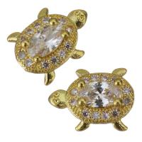 Brass Jewelry Finding, Turtle, gold color plated, micro pave cubic zirconia 
