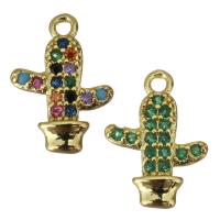 Cubic Zirconia Micro Pave Brass Pendant, Opuntia Stricta, gold color plated & micro pave cubic zirconia Approx 1mm 