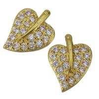 Brass Jewelry Finding, Leaf, gold color plated, micro pave cubic zirconia 