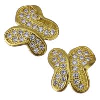 Фурнитура из латуни для ювелирных украшений, Латунь, бабочка, плакирован золотом, инкрустированное микро кубического циркония продается PC