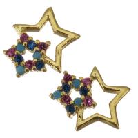 Brass Jewelry Finding, Star, gold color plated, micro pave cubic zirconia 