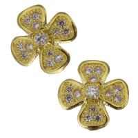 Brass Jewelry Finding, Flower, gold color plated, micro pave cubic zirconia 