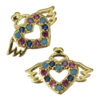 Brass Jewelry Finding, Winged Heart, gold color plated, micro pave cubic zirconia 
