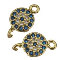 Cubic Zirconia Micro Pave Brass Connector, Flat Round, gold color plated, micro pave cubic zirconia & 1/1 loop Approx 1mm 