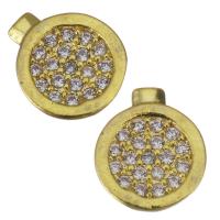 Brass Jewelry Finding, Flat Round, gold color plated, micro pave cubic zirconia 