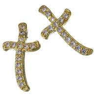 Фурнитура из латуни для ювелирных украшений, Латунь, Kресты, плакирован золотом, инкрустированное микро кубического циркония продается PC