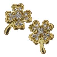 Brass Jewelry Finding, Four Leaf Clover, gold color plated, micro pave cubic zirconia 