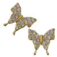 Brass Jewelry Finding, Butterfly, gold color plated, micro pave cubic zirconia 