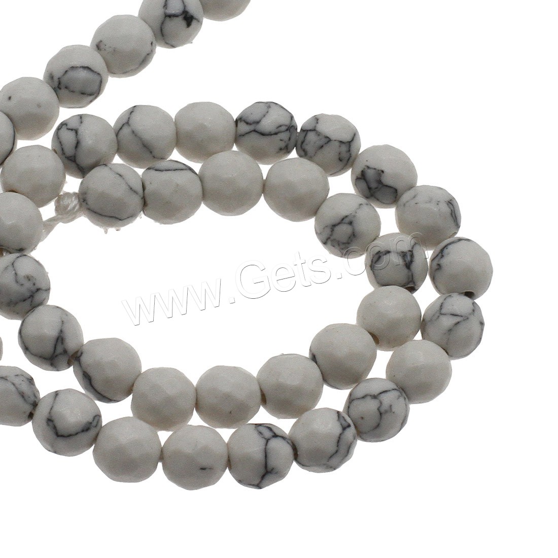 Synthetische Türkis Perlen, rund, verschiedene Größen vorhanden, weiß, Bohrung:ca. 1.5mm, verkauft von Strang