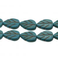 Synthetische Türkis Perlen, Blatt, himmelblau, 14x10x3.5mm, Bohrung:ca. 1mm, ca. 25PCs/Strang, verkauft von Strang