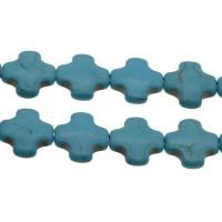 Synthetische Türkis Perlen, Kreuz, himmelblau, 15*5mm, Bohrung:ca. 1mm, ca. 23PCs/Strang, verkauft von Strang