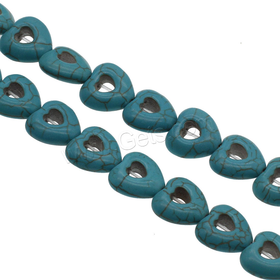Synthetische Türkis Perlen, Herz, verschiedene Größen vorhanden, himmelblau, Bohrung:ca. 1mm, verkauft von Strang