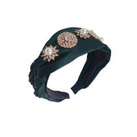 Hair Bands, Cloth, with Plastic Pearl & Zinc Alloy, gold color plated, for woman & with rhinestone 