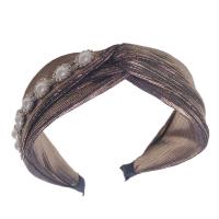 Hair Bands, Cloth, with Plastic Pearl & Zinc Alloy, plated, for woman & with rhinestone 