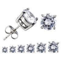 Stainless Steel Cubic Zirconia Stud Earring, Brass, plated & for woman & with cubic zirconia 