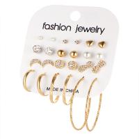 Zinc Alloy Earring Set, Stud Earring & earring, with Plastic Pearl, plated, fashion jewelry & for woman & with rhinestone, golden 