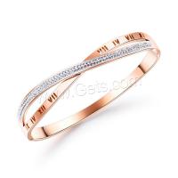 Stainless Steel Bangle, with Cubic Zirconia, plated, fashion jewelry & for woman, rose gold color, 3.4mm Approx 6.88 Inch 