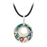 Abalone Shell Necklace, with PU Leather Cord & White Shell, with 50mm extender chain, fashion jewelry & for woman Approx 17.7 Inch 
