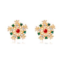 Zinc Alloy Stud Earring, Snowflake, KC gold color plated, Christmas Design & for woman & with rhinestone 