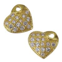 Brass Jewelry Finding, Heart, gold color plated, micro pave cubic zirconia 