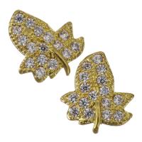 Brass Jewelry Finding, Leaf, gold color plated, micro pave cubic zirconia 
