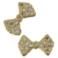 Brass Jewelry Finding, Bowknot, gold color plated, micro pave cubic zirconia 