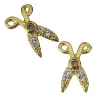 Brass Jewelry Finding, Scissors, gold color plated, micro pave cubic zirconia 