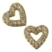 Composants de bijoux en laiton, coeur, Placage de couleur d'or, pavé de micro zircon Vendu par PC